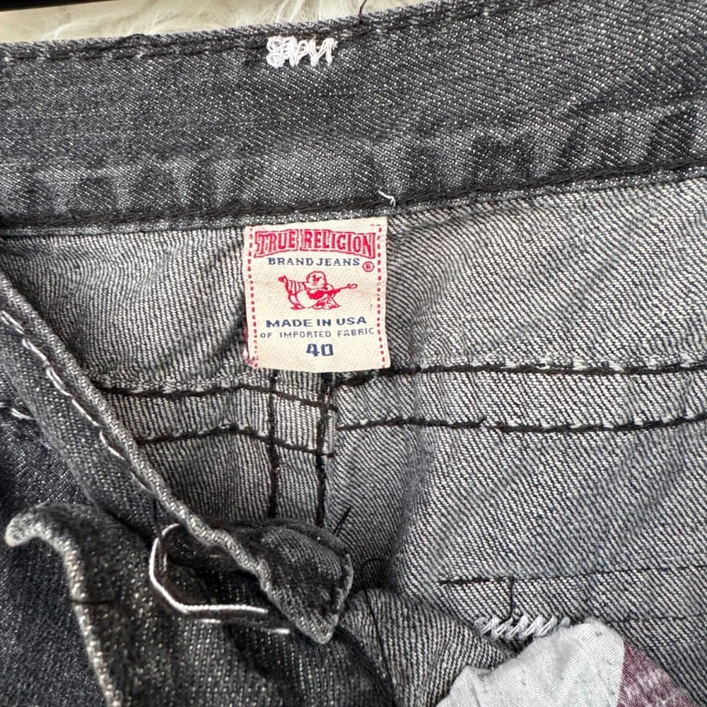 True Religion Mens Jeans Size 40 Black Straight Leg‎ Distressed Y2K USA *READ*